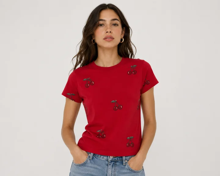 Custom tee with a cherries print